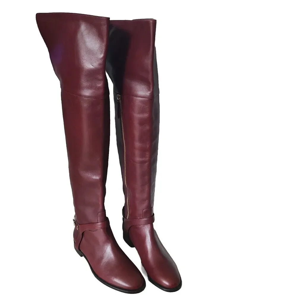 Burberry OTK tall riding buckle boots Carmack burgundy leather sz 6.5 7 37 new